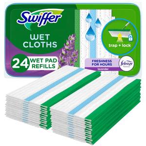 lot 3054 image: Swiffer Sweep  Mop, Wet Pads Refill, Floor Cleaner for Dirt, Dust, Hair, Cleaning Cloths for Mopping Home, Bathroom, Kitchen, All Purpose Multi-Surface Floor Wipes, Lavender, 24ct