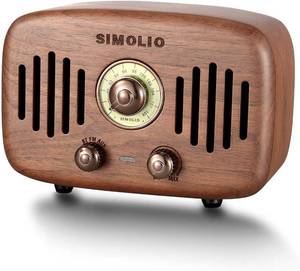 lot 4286 image: SIMOLIO Vintage Radio Retro Bluetooth Speakers, Loud and Powerful 2x8W Ultimate Stereo Sound, Nature Black Walnut Wooden Speaker with FM Radio and AUX, Bluetooth CSR Chip, HD Sound and Bass, Gift Ideas
