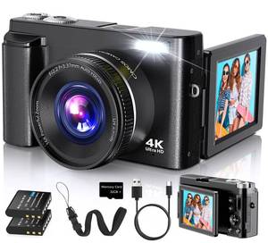 lot 4289 image: Duluvulu 4K Digital Camera for Photography Autofocus, 2026 Latest 48MP Vlogging Camera for YouTube with SD Card, 2 Batteries, 3in 180°Flip Screen Compact Travel Camera for Teens with 16X Zoom,Black