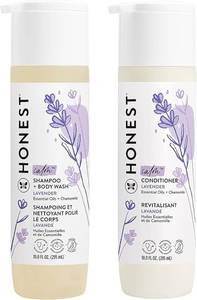 lot 4299 image: The Honest Company Baby Shampoo, Body Wash and Conditioner Duo, 2-in-1 Cleansing, Silicone-Free, Naturally Derived, Lavender Calm Scent, 20 fl oz