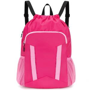 lot 4303 image: Veious Drawstring Backpack for Kids Sports Gym Bag with Shoes Compartment, Water Resistant Beach Swim Bag String Backpack for Girls and Boys, Pink