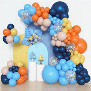 lot 4305 image: Amandir 153pcs Blue Orange Balloon Garland Arch Kit, Different Sizes 18 12 10 5 inch Navy Blue Yellow Latex Pearlescent Confetti Balloons for Girl Boys Blue Birthday Party Decorations