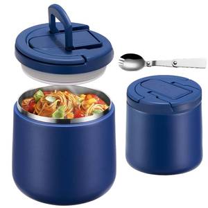 lot 4308 image: Zeekala 20oz Insulated Vacuum Food Jar with Buckle Lid,Soup Thermo for Hot Food Kids,Wide Mouth Leakproof Stainless Steel Lunch Container with Spoon-Blue