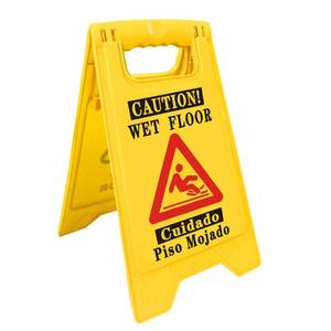 lot 4318 image: Thicken Caution Wet Floor Sign, 16.6inch Yellow Double-Sided Folding A-Shaped Frame Design, Bilingual Caution Message,Suitable for subwayairports, hotels, schools, etc1 pack 