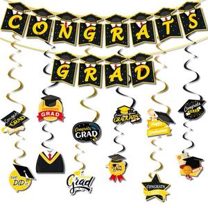 lot 4334 image: JOJO FLY Black and Gold Graduation Decorations 2026, Congrats Grad Banner, Black and Gold Hanging Swirls, Class of 2026, Graduation Party Supplies