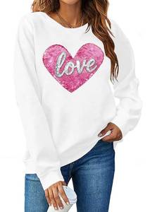 lot 4344 image: MNLYBABY Valentines Sequins Sweatshirts Women Valentine Heart Sweatshirt Casual Glitter Heart Graphic Pullover Tops