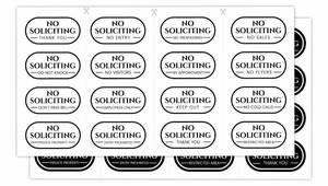 lot 4362 image: No Soliciting Stickers for Front Door 32 Pack � Waterproof Vinyl Decals Black and White, 1.6x0.8 Inch, 16 Designs, Self-Adhesive Labels for Home, Business, Doorbell Camera, Doors and Windows