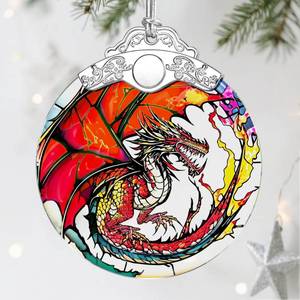 lot 4365 image: Dragon Christmas Ornaments, Stained Glass Christmas Decorations � Ideal Gifts for Dragon Lovers, Holiday and Xmas Gift Ideas