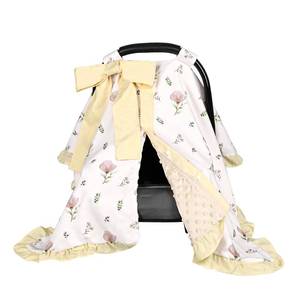 lot 4392 image: SWESEN Summer Baby Car Seat Cover for Girls, Ruffle Carseat Covers for Baby Girls, Beautiful Baby Car Seat Canopy Cover with Removable Bow, Floral