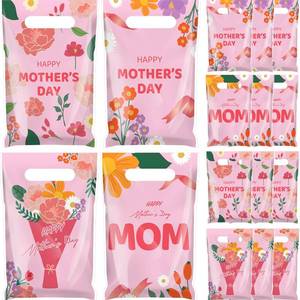 lot 4393 image: Gilprop 48 Pcs Motherfts Day Small Gift Bags Bulk, Best Mom Plastic Goodie Treat Bags with Handle, Pink Happy Mothers Day Candy Party Favor Bag for Cookie Grandma Mom Birthday Gift Wrapping Supplies