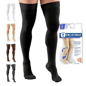 lot 4401 image: Truform 20-30 mmHg Compression Stockings for Men and Women, Thigh High Length, Dot Top, Closed Toe, Black, Medium