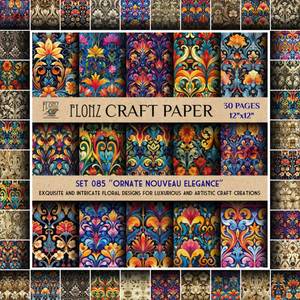 lot 4405 image: Scrapbook Paper (30 pages 12inx12in) Ornate Nouveau Elegance Exquisite and Intricate Floral Designs for Luxurious and Artistic Craft Creations FLONZ Vintage Styled Double Sided Paper Pad for Craft