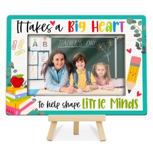 lot 4407 image: Kqfdr Teacher Picture Frame Gift, Daycare Teacher Appreciation Gifts, It Takes a Big Heart to Shape Little Minds, Small Wooden Photo Frame 4X6 with Easel Stand A09