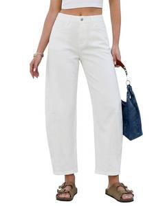 lot 4408 image: GRAPENT Barrel Jeans Work Baggy for Woman Women Pants Denim Wonens Barrel Jeans Cropped Denim Pants, Cream White, 2XL, US Size 20 to 22
