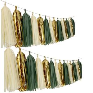lot 4409 image: Autupy 20Pcs Sage Green Gold Mylar Tassels Garland Tissue Paper Tassels Banner DIY Kit Teal Tassel Garland Teal Gold Birthday Party Decorations for Women Men Boys Girls, Party Supplies