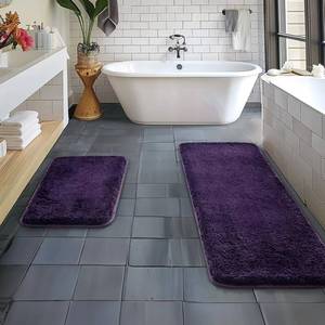 lot 4414 image: MIULEE Dark Purple Bathroom Rugs Set 2 Piece, Soft Absorbent Microfiber Bath Mat Set, Non Slip Quick Dry Machine Washable Plush Shaggy Bath Rugs for Bathroom Floor, Tub and Shower, 16inx48in16inx24in