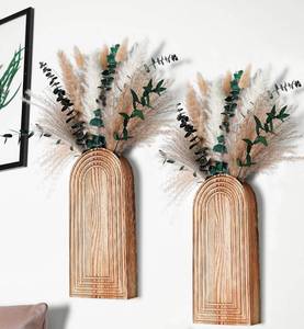 lot 5781 image: Set of 2 Wooden Vases with Pampas Grass and Eucalyptus � Boho Decor for Living Room, Modern Farmhouse Entryway or Bathroom, Rustic Art for Home Decoration