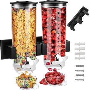 lot 5782 image: 2 Pack Cereal Dispensers, Wall Mounted Food Dispenser Large Capacity Candy Dispenser, Double Dry Food Dispensers Wall Mount, Grain Dispenser for Kitchen Storage Oatmeal Snack Coffee Beans Candy, Black