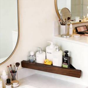 lot 5794 image: CAUSXIAOFA Corner Shelf 1 Pack, Solid Wood Triangle Wall Mounted Shelf, Adhesive or Screws, No Drill or Permanent Mount, Shower Storage for Bathroom Kitchen, Rust Proof BPA Free