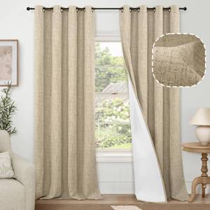 lot 5799 image: Lajode 100percent Blackout Curtains for Living Room 90 Inches Long 2 Panels, Faux Linen Textured Floor Length Thermal Insulated Bronze Grommet Boho Window Energy Save Drapes, Each 52in Wide, Burlap