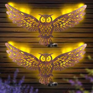 lot 5816 image: 2 Pack Metal Owl Outdoor Wall Decor with 35 Led Solar Lights- 23in Outdoor Fence Wall Art Decor, Gift for Mom Grandma Women Birthday Gardening,Hanging Decoration for Garden Patio Porch Yard