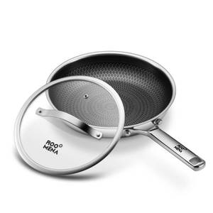 lot 5828 image: Roomena Non Stick Frying Pans Hybrid Ceramic With Lid, 12 Inch Tri-Ply Stainless Steel Skillet, Non-Toxic, PFASPFOAPTFE Free, Metal Utensil Safe, Dishwasher and Oven Safe,Induction Compatible