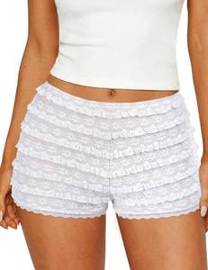 lot 6172 image: FOMELY Womenfts Ruffle Shorts Lace Bloomers Y2k Mini Shorts Bloomers for Women with Liner White size M