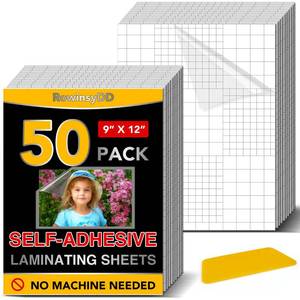 lot 6175 image: A50 Pack Self Adhesive Laminating Sheets, 9 X 12 Inch, Clear Sticker Laminate Sheets Waterproof for Documents, Photos, No Machine Needed Heatless Durable