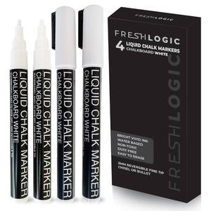 lot 6176 image: Liquid Chalk Markers - 4 White Fine Tip Chalk Pens, Erasable, Non-Toxic, Water-Based, Artists and Adults - White Chalk Markers for Blackboard, Glass, Chalkboard Paint for Businesses, Restaurants