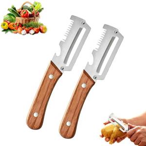 lot 6187 image: Multi-Functional Vegetable Peeler, 3 in 1 Multi Functional Wooden Handle Peeler and Bottle Opener,Kitchen Gadgets ToolGrater and Bottle Opener for Potato, Carrot, Apple, Fruit and Vegetable (2pcs)