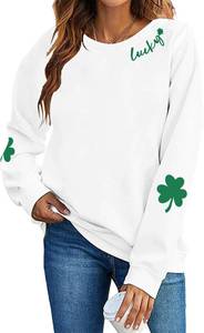 lot 6202 image: VILOVE Women St Patricks Day Sweatshirts Clover Sweater Irish Shamrock Pullover Long Sleeve Graphic Tops size 2XL
