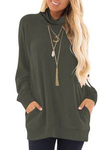 lot 6204 image: TAKEYAL Turtle Necks Tops for Women Long Sleeve Tunic Shirts Fall Winter Trendy Pullover Sweaters with Pockets Army Green size M