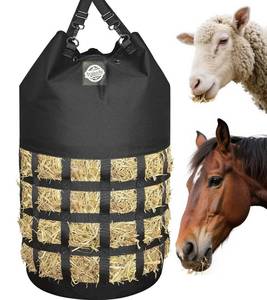 lot 6214 image: Hay Bags for Horse,1200D Oxford Slow Feed Hanging Hay Bags,Horses,Goats,Cows,Hay Feeder Bags,Easy Fill Large Opening with Adjustable Dual Shoulder Straps for Ranch Farm Outdoor Feeding (Black)