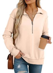 lot 6223 image: BLENCOT Womens Oversized Sweatshirt Half Zip Fleece Pullover Long Sleeve Fall Tops Casual Trendy Clothes Beige Large lot of 2