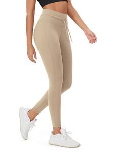 lot 6234 image: ODODOS Womenfts Drawstring Tie Leggings 25in Inseam 78 Length High Waist Workout Yoga Pants, Beige, Medium