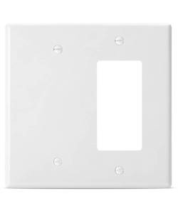 lot 6251 image: Bates Combination Wall Plate, DecoratorBlank, 2 Gang Switch Plate, White