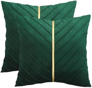 lot 6264 image: Tosleo Green Velvet Throw Pillow Covers 16 x 16 Pack of 2 with Gold Leather Forest Green Decorative Couch Pillowcase Luxury Modern Soft Pillow Cover Summer Home Decor for Sofa Bed Living Room