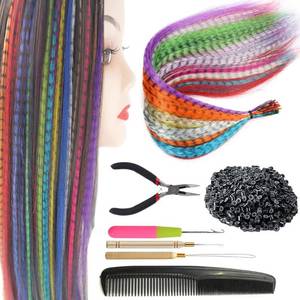 lot 6272 image: XIAO TAO ZI 17ftft Synthetic Feather Hair Extensions 13pcsLot Hair Pieces 50 pcs Silicone Micro Beads3 pcs Crochet Hook 1 Pliers 1 Comb Hair Feathers Tool Kit (13 Pcs With Tools Kit)