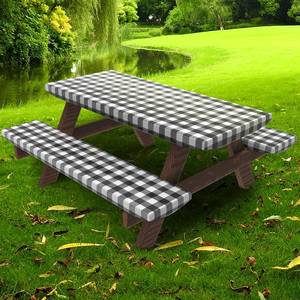 lot 9213 image: UMINEUX Picnic Table Cover with Bench Covers Fitted Table Clothes for 6 Foot Rectangle Tables Vinyl Flannel Backing with Elastic Edge -for OutdoorIndoor PartyandDining(30x72 Inch,3-Pieces, Black Plaid)