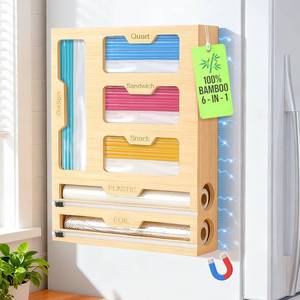 lot 9215 image: BSHSPX Magnetic Storage Bag Organizer 6 In 1 Ziplock Bag Organizer for Fridge and Drawer, Foil and Plastic Wrap Organizers with Cutter, Food Storage Bags Organizers for Gallon Quart Sandwich Snack