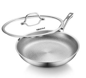lot 9225 image: Titanium Pans for Cooking, 12 Inch Pure Titanium Hammered Pro frying Au Gratin pans with Lid, Non-Toxic Skillet, PFASPFOAPTFE Free Cookware, DishwasherandOven Safe, Kitchen Induction Compatible