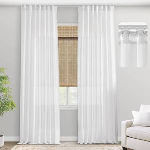 lot 9226 image: 100 Inch Linen Cotton Blend Semi Sheer Curtains, Light Filtering Rod Pocket Back Tab Drapes with Hooks for Living Room Bedroom, 2 Panels Set, 50ftft W x 100ftft L, White