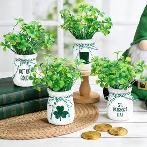 lot 9255 image: Besteek St Patricks Day Decorations 4 Pcs St. Patrickfts Day Mini Jars with Artificial Shamrock Vases for Irish Table Centerpieces Home Party Kitchen Fireplace Farmhouse Mantel Decor