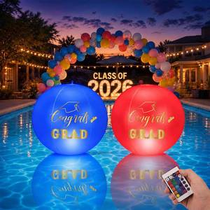 lot 9257 image: 2 Pack Graduation Pool Party Decorations 14in Solar Pool Floating Lights Solar Powered 16 Color Changing Congrats Grad PVC Waterproof Inflatable Ball for Class of 2026 Swimming Prom Grad Party(Blue)