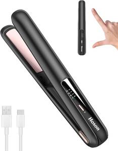 lot 10156 image: Cordless Hair Straightener,Portable Mini Flat Iron Travel for Bangs,Short Hair, Rechargeable Curling Iron and Curler 2 in 1,Black,for Touch Ups
