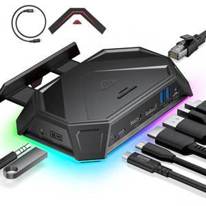 lot 10158 image: JSAUX RGB Docking Station for Steam Deck (OLED)ROG AllyLegion Go, 12-in-1 Handheld Dock with 4K120Hz HDMI and DisplayPort Gigabit Ethernet USB C 3.2 USB A 3.22.0, SDTF Slots 3.5mm Jack-HB1201S