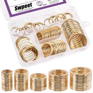 lot 10159 image: Swpeet 60 Pcs Gold Assorted Multi-Purpose Metal Keychain Rings Split Keyrings Flat O Ring for Home Car Keys Attachments Keys Pendants - 20mm, 25mm, 30mm, 35 mm, 38 mm