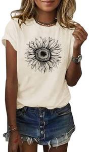 lot 10167 image: Cicy Bell Womenfts T Shirts Short Sleeve Tees Sunflower Graphic Loose Summer Tops Large