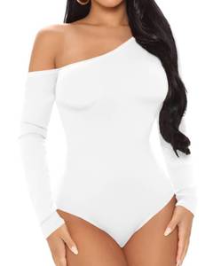 lot 10169 image: BelleLovin AESLOVIN Womenfts sexy One Shoulder Long Sleeve Tops T Shirt Bodysuit Jumpsuit (White1, X-Large) XL