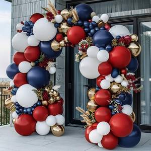 lot 10171 image: Red White Blue Balloon Arch Double Stuffed, Navy Blue Dark Ruby Red Balloon Garland Kit with Latex Gold for Birthday 4th Of July Patriot Graduation Independence Day Veterans Day Party Decoration